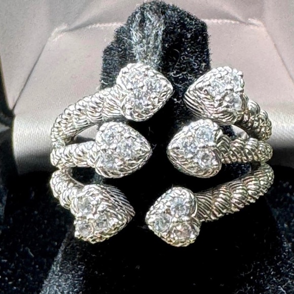 Judith Ripka Jewelry - Vintage Judith Ripka Silver Shooting Heart CZ Cluster Ring Size 7